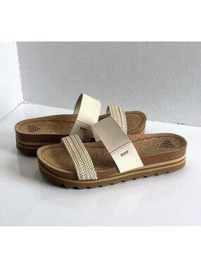 Reef Cushion Vista Hi Sandals Women’s Size 9.5 Cream Braided Strap Cork Comfort
